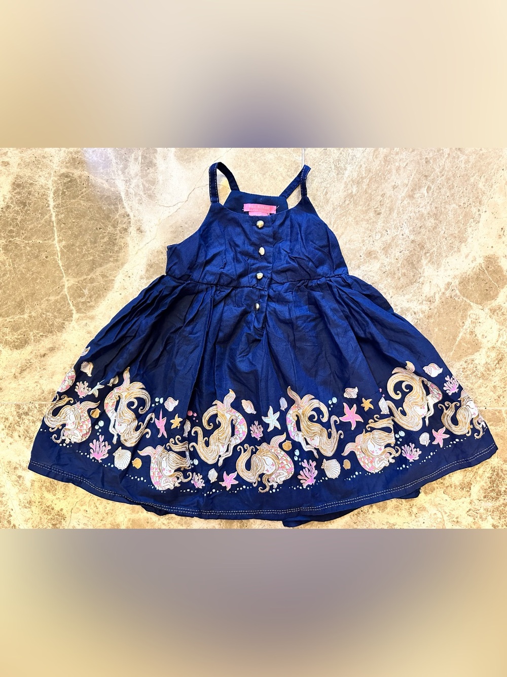 Isaac Mizrahi Navy Sundress with Mermaid Border Print Size  18 Months EUC
